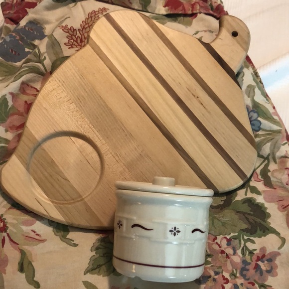 LONGABERGER American Craft 
Acorn Maple Wood Cutting Board + Ceramic Crock NEW - Picture 12 of 16